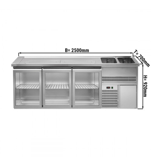 ФотоПивной прилавок 2,5 x 0,7 м (3 стеклян.дверцы / 2 раковины / мощность: 0,5 кВт) GGM Gastro
