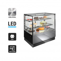 Вітрина кондитерська холодильна - 1,0 м - 2 полиці - дзеркальна передня панель - пряма (світлодіодна підсвітка) GGM Gastro