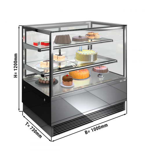 ФотоВітрина кондитерська холодильна - 1,0 м - 2 полиці - дзеркальна передня панель - пряма (світлодіодна підсвітка) GGM Gastro