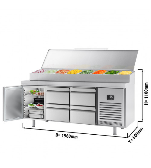 ФотоХолодильный стол / Саладетта - 1,96 x 0,6 m (11x 1/4 GN / обьем: 385 л / 1 дверца / 4 выдвижные секции ) GGM Gastro