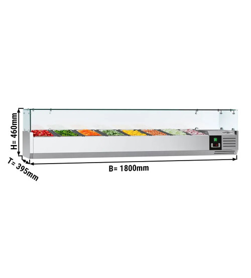 ФотоНастільна холодильна вітрина PREMIUM 1,8 m x 0,4 m - для 8x 1/3 GN GGM Gastro