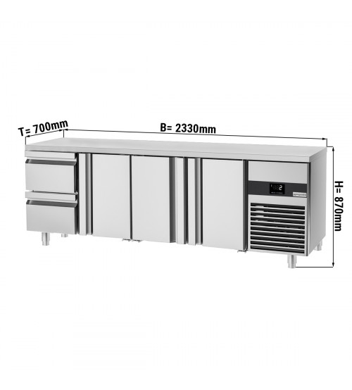 ФотоХолодильный стол PREMIUM - 2.3 x 0.7 m (3 дверцы , 2 выдвижн.секции GGM Gastro