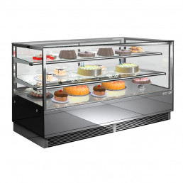 Вітрина кондитерська холодильна - 2,0 м - 2 полиці - дзеркальна передня панель - пряма (світлодіодна підсвітка) GGM Gastro