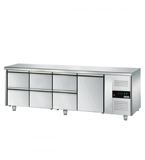 ФотоХолодильный стол PREMIUM - 2,2 x 0,7 m (1 дверца / 6 выдвиж.секции) GGM Gastro