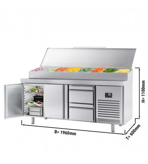 ФотоХолодильный стол / Саладетта - 1,96 x 0,6 m (11x 1/4 GN / обьем: 385 л / 2 дверцы /2 выдвижные секции) GGM Gastro