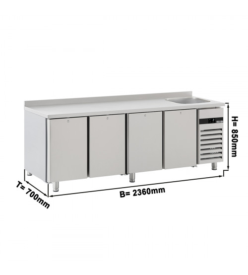 ФотоХолодильный стол – 2,36 x 0,7 m – 4 стеклянных дверей, 1 с раковиной справа и с бортом – 540 Л GGM Gastro