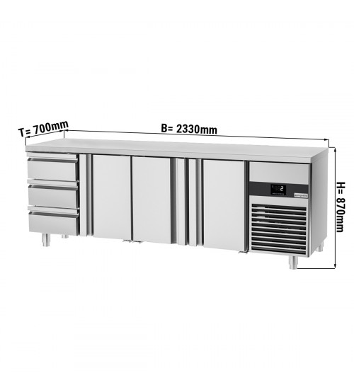 ФотоХолодильный стол PREMIUM - 2.3 x 0.7 m (3 дверцы, 3 выдвижн.секций) GGM Gastro