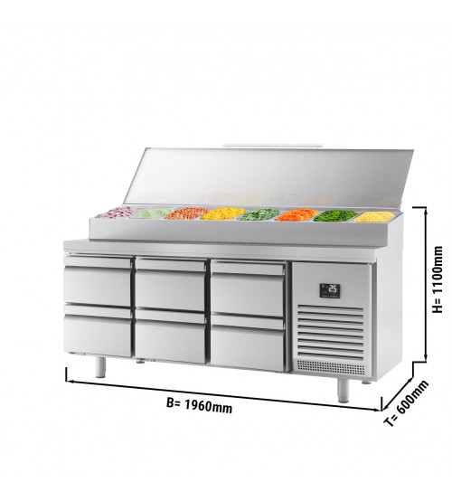 ФотоХолодильный стол / Саладетта - 1,96 x 0,6 m (11x 1/4 GN / обьем: 385 л / 6 выдвижных секции) GGM Gastro
