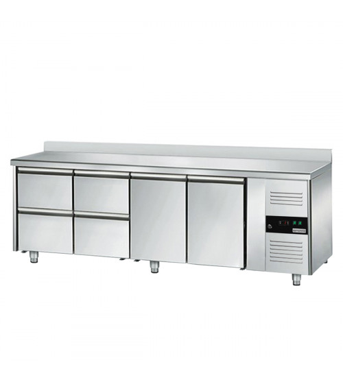 ФотоХолодильный стол с бортом ЕСО - 2,2 x 0,7 m / 2 дверцы / 4 выдвиж.секции GGM Gastro