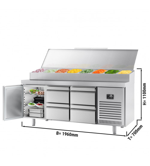 ФотоХолодильный стол / Саладетта - 1,96 x 0,7 m (9x 1/3 GN / обьем: 465 л / 1 дверца / 4 выдвижные секции) GGM Gastro