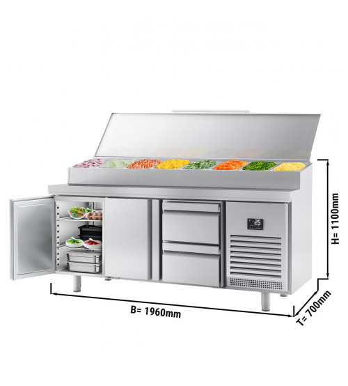 ФотоХолодильный стол / Саладетта - 1,96 x 0,7 m (9x 1/3 GN / обьем: 465 л / 2 дверцы /2 выдвижные секции) GGM Gastro