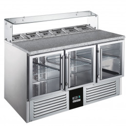 Холодильный стол саладетта со стекл.витриной PREMIUM 1,36 x 0,7 m - 3 стекл.двери / объем: 368 л GGM Gastro