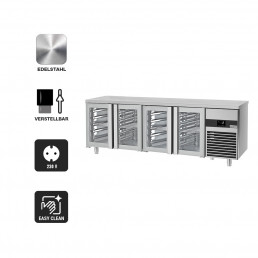 Холодильный стол PREMIUM - 2,3 x 0,7 м - с 4 стеклянными дверцами GGM Gastro