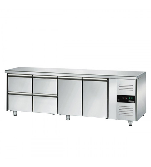 ФотоХолодильный стол с бортом ЕСО - 2,2 x 0,7 m / 2 дверцы / 4 выдвиж.секции GGM Gastro