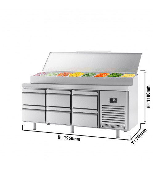ФотоХолодильный стол / Саладетта - 1,96 x 0,7 m (9x 1/3 GN / обьем: 465 л / 6 выдвижных секции) GGM Gastro
