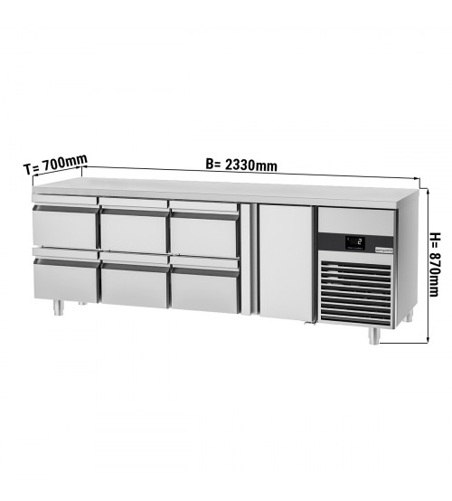 ФотоХолодильный стол PREMIUM - 2.3 x 0.7 m (1 дверца, 6 выдвижн.секции) GGM Gastro