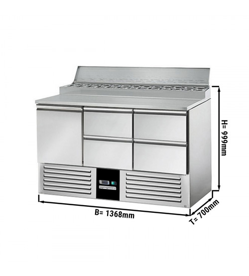 ФотоХолодильный стол саладетта PREMIUM - 1,37 x 0,7 m / 1 дверь, 4 выдвижн.секции / объем: 392 л GGM Gastro