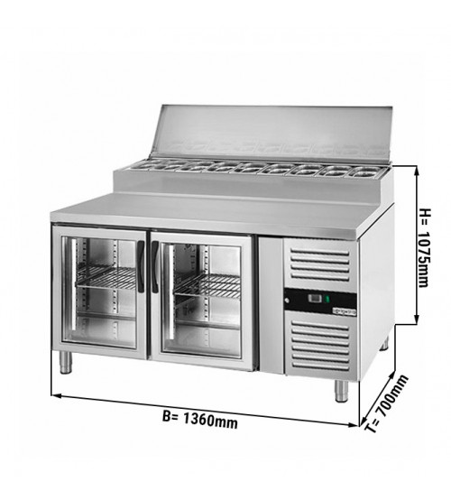 ФотоХолодильный стол / Саладетта PREMIUM - 1.4 x 0.7 m / 2 стекл.двери / объем: 282 л GGM Gastro