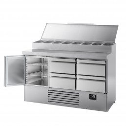 Холодильный стол / Саладетта - 1,46 x 0,7 m (8x 1/4 GN / обьем: 335 л / 1 дверца / 4 выдвижные секции) GGM Gastro