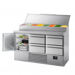 Холодильный стол / Саладетта - 1,46 x 0,7 m (8x 1/4 GN / обьем: 335 л / 1 дверца / 4 выдвижные секции) GGM Gastro