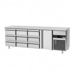 Холодильный стол PREMIUM - 2.3 x 0.7 m (1 дверца, 9 выдвижн.секций) GGM Gastro