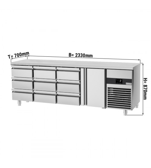 ФотоХолодильный стол PREMIUM - 2.3 x 0.7 m (1 дверца, 9 выдвижн.секций) GGM Gastro
