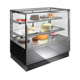 Вітрина кондитерська холодильна - 1,5 м - 2 полиці - дзеркальна передня панель - пряма (світлодіодна підсвітка) GGM Gastro