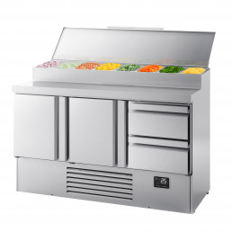 Холодильный стол / Саладетта - 1,46 x 0,7 m (8x 1/4 GN / обьем: 335 л / 2 дверцы / 2 выдвижные секции) GGM Gastro