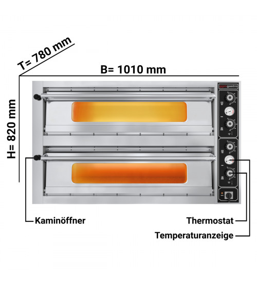 ФотоПечь для пиццы, 4+4 x 30 см, 2 камеры, з шамотным камнем по всему периметру камеры