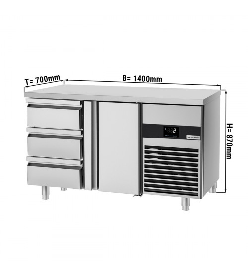 ФотоХолодильный стол PREMIUM - 1.4 x 0.7 m (1 дверца / 3 выджн.секции) GGM Gastro