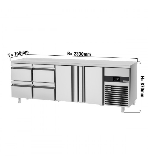 ФотоХолодильный стол PREMIUM - 2.3 x 0.7 m (2 дверцы, 4 выдвижн.секции) GGM Gastro