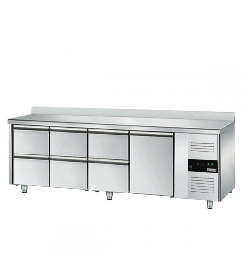 ФотоХолодильный стол PREMIUM - 2,2 x 0,7 m (1 дверца / 6 выдвиж.секции) GGM Gastro